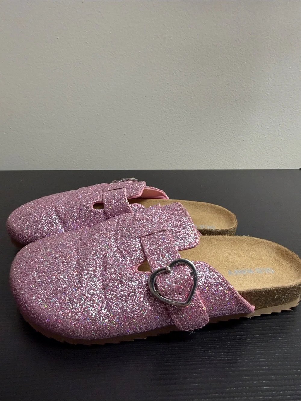 Old Navy Kids Pink Glitter Slip-On Buckle Clogs SZ 13